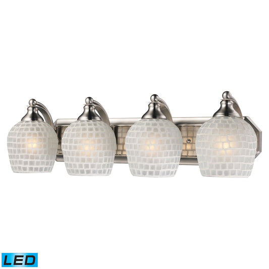 Mix-N-Match Vanity 4-Light Wall Lamp in Satin Nickel with White Glass - Includes LED Bulbs