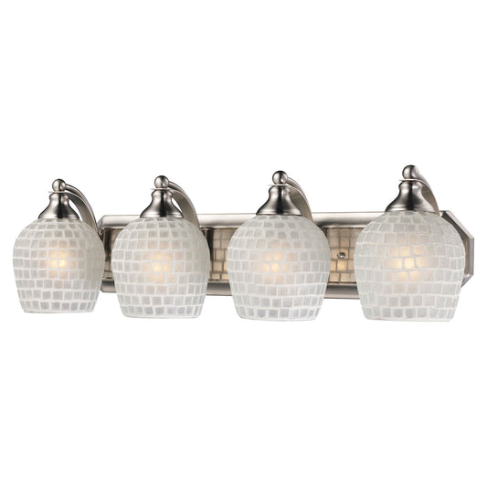 Mix-N-Match Vanity 4-Light Wall Lamp in Satin Nickel with White Glass