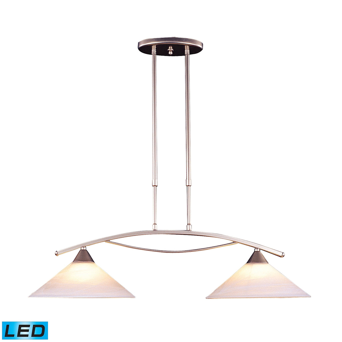 Elysburg 2-Light Island Light in Satin Nickel with White Swirl Glass - Includes LED Bulbs