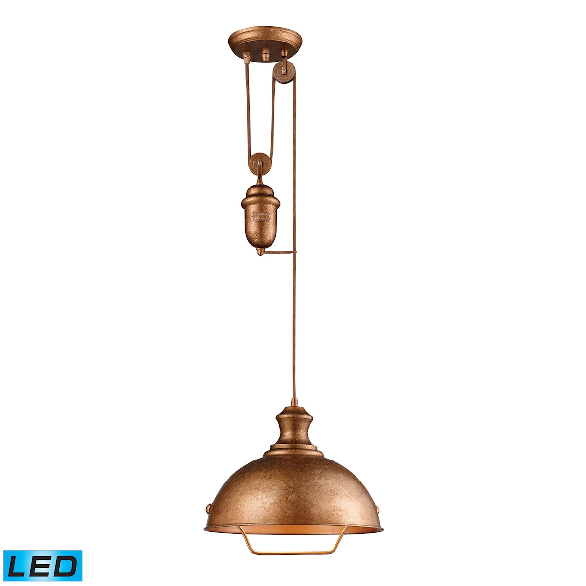 Farmhouse 1-Light Adjustable Pendant in Bellwether Copper with Matching Shade - Includes LED Bulb