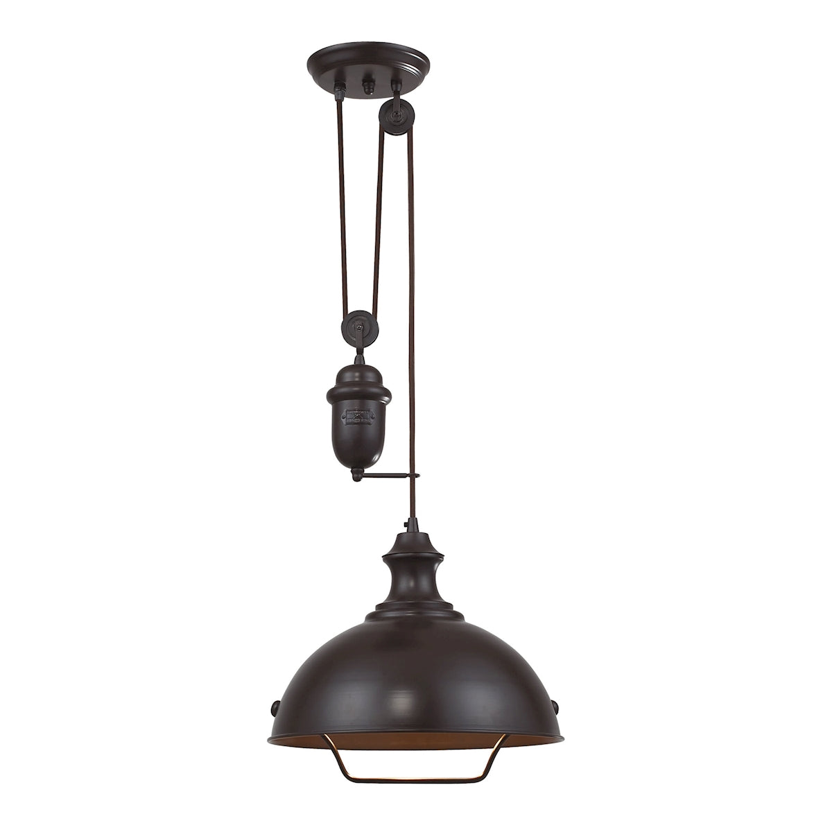 Farmhouse 1-Light Adjustable Pendant in Oiled Bronze with Matching Shade