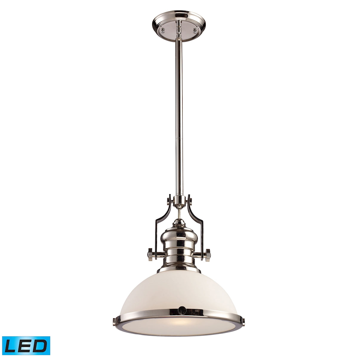 Chadwick 1-Light Pendant in Polished Nickel with White Glass - Includes LED Bulb