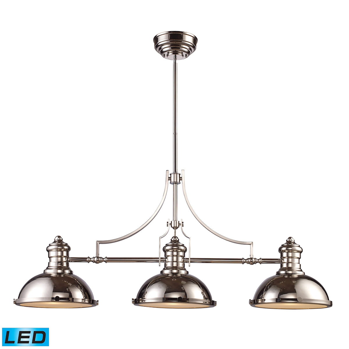 Chadwick 3-Light Island Light in Polished Nickel with Matching Shades - Includes LED Bulbs