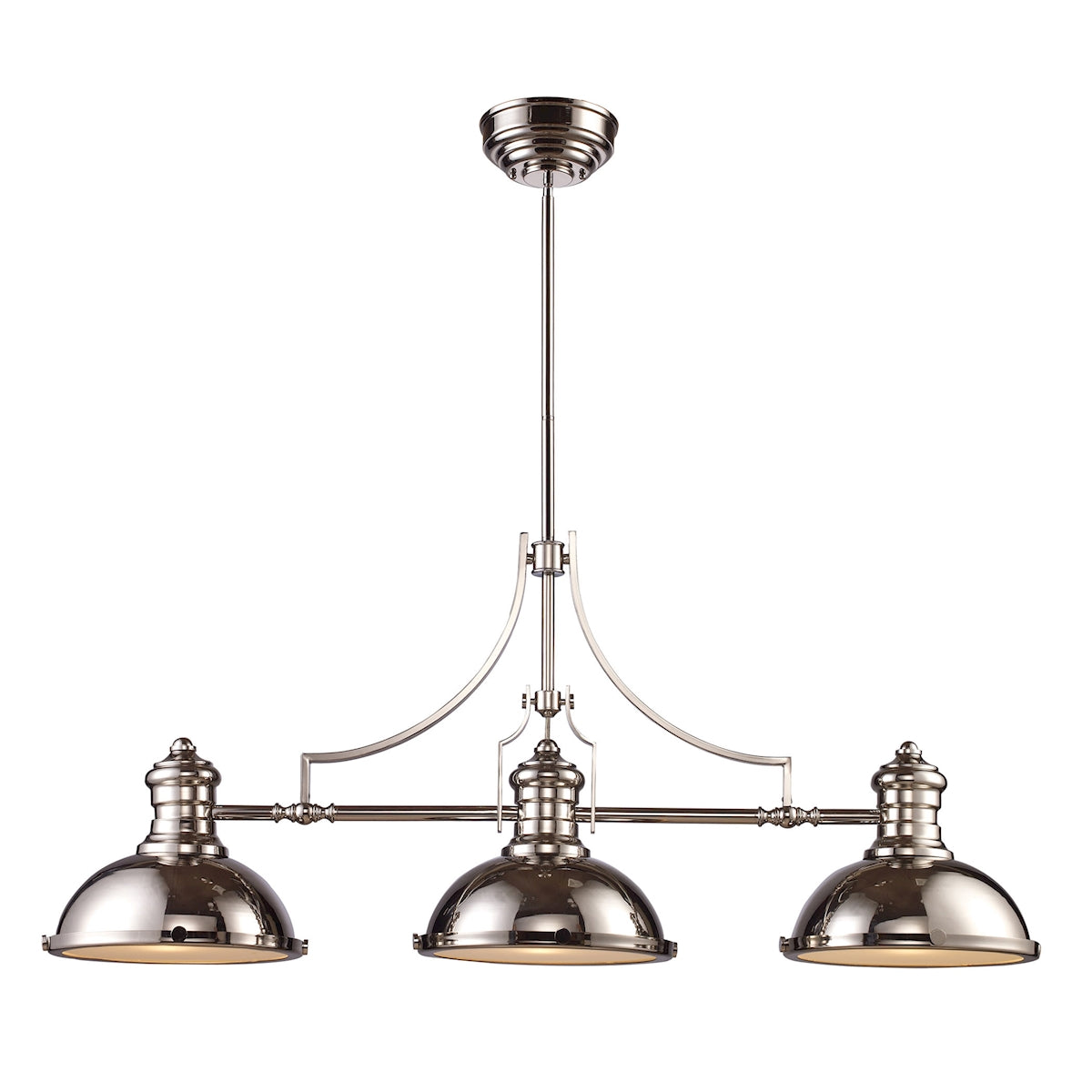 Chadwick 3-Light Island Light in Polished Nickel with Matching Shades