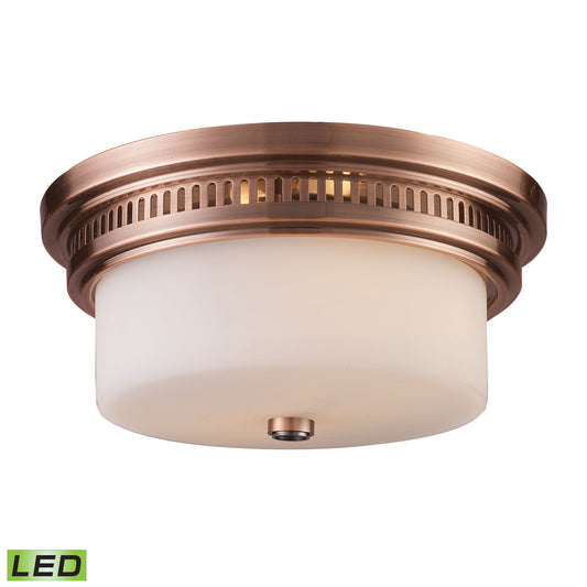 Chadwick 2-Light Flush Mount in Antique Copper with White Glass - Includes LED Bulbs