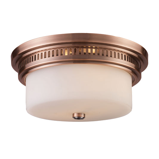 Chadwick 2-Light Flush Mount in Antique Copper with White Glass