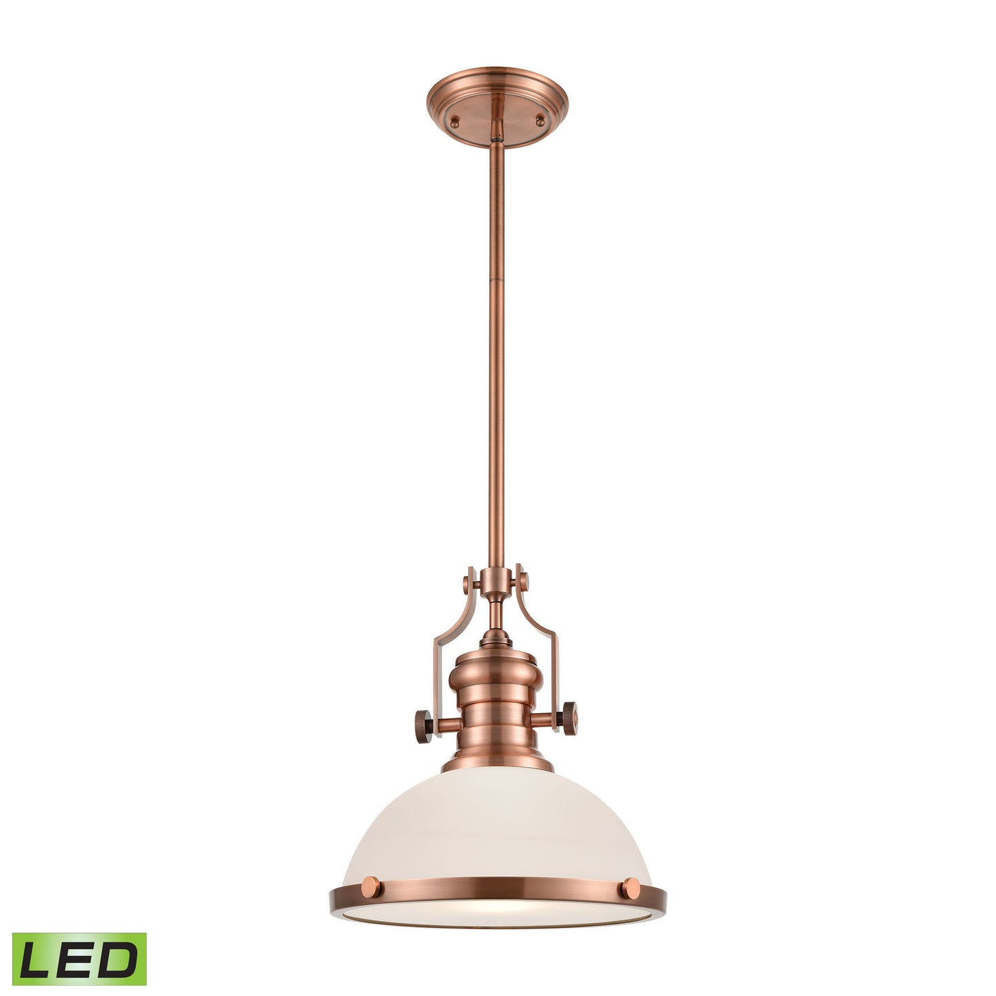 Chadwick 1-Light Pendant in Antique Copper with White Glass - Includes LED Bulb