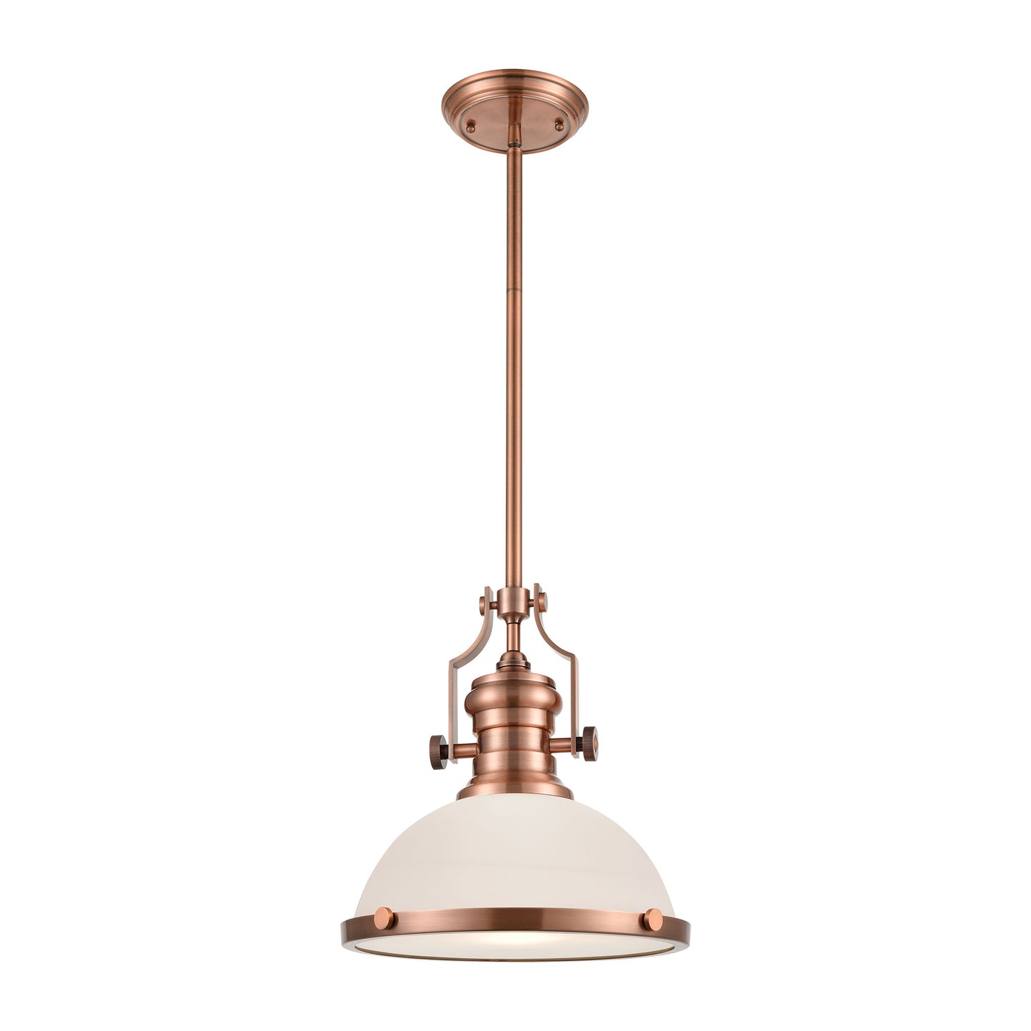 Chadwick 1-Light Pendant in Antique Copper with White Glass