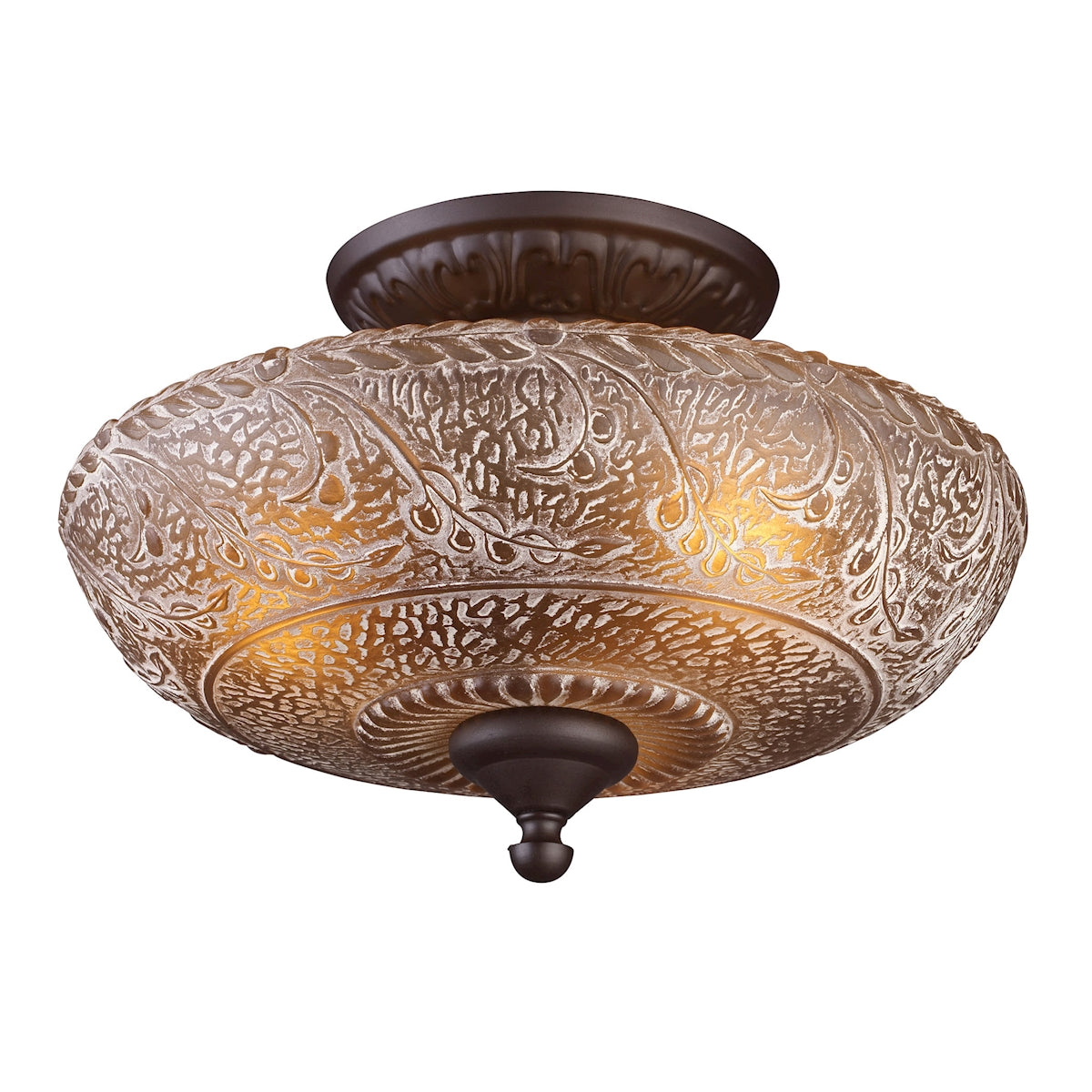 Norwich 3-Light Semi Flush in Oiled Bronze with Amber Glass