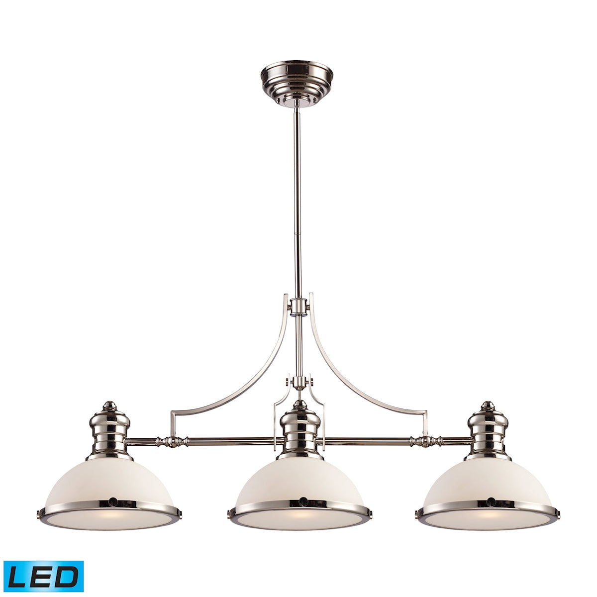 Chadwick 3-Light Island Light in Polished Nickel with Gloss White Shade - Includes LED Bulbs