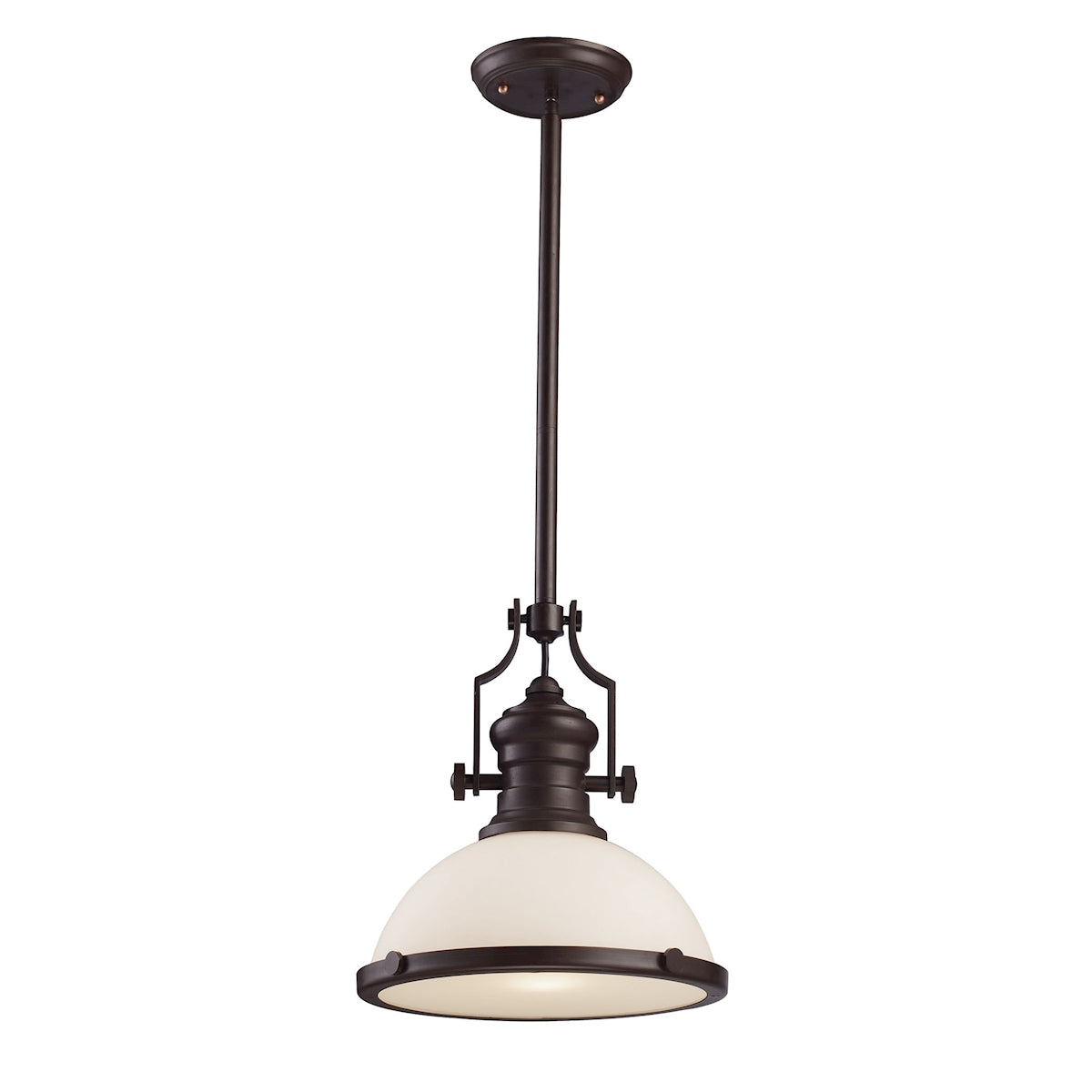 Chadwick 1-Light Pendant in Oiled Bronze with White Glass