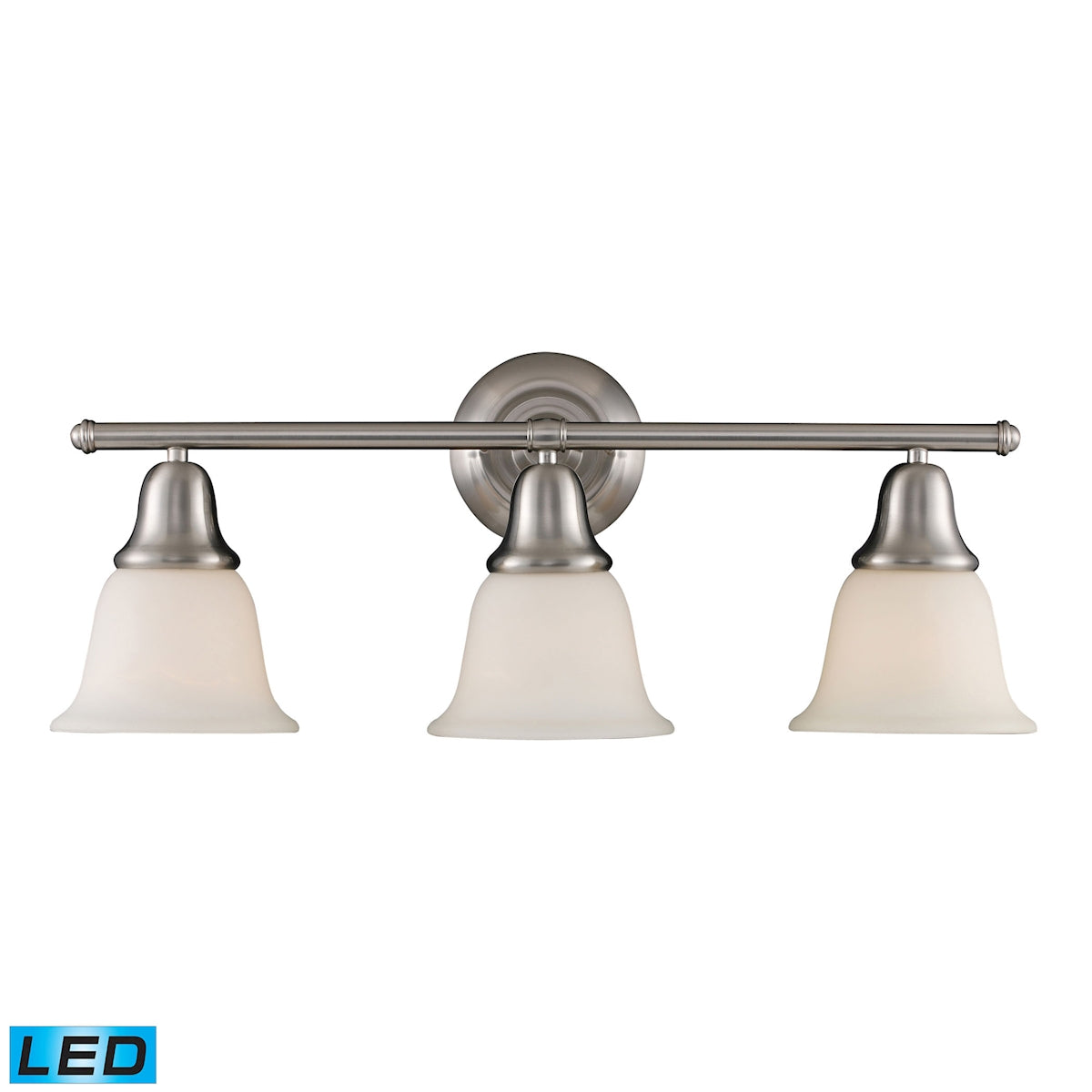 Berwick 3-Light Vanity Lamp in Brushed Nickel with White Glass - Includes LED Bulbs