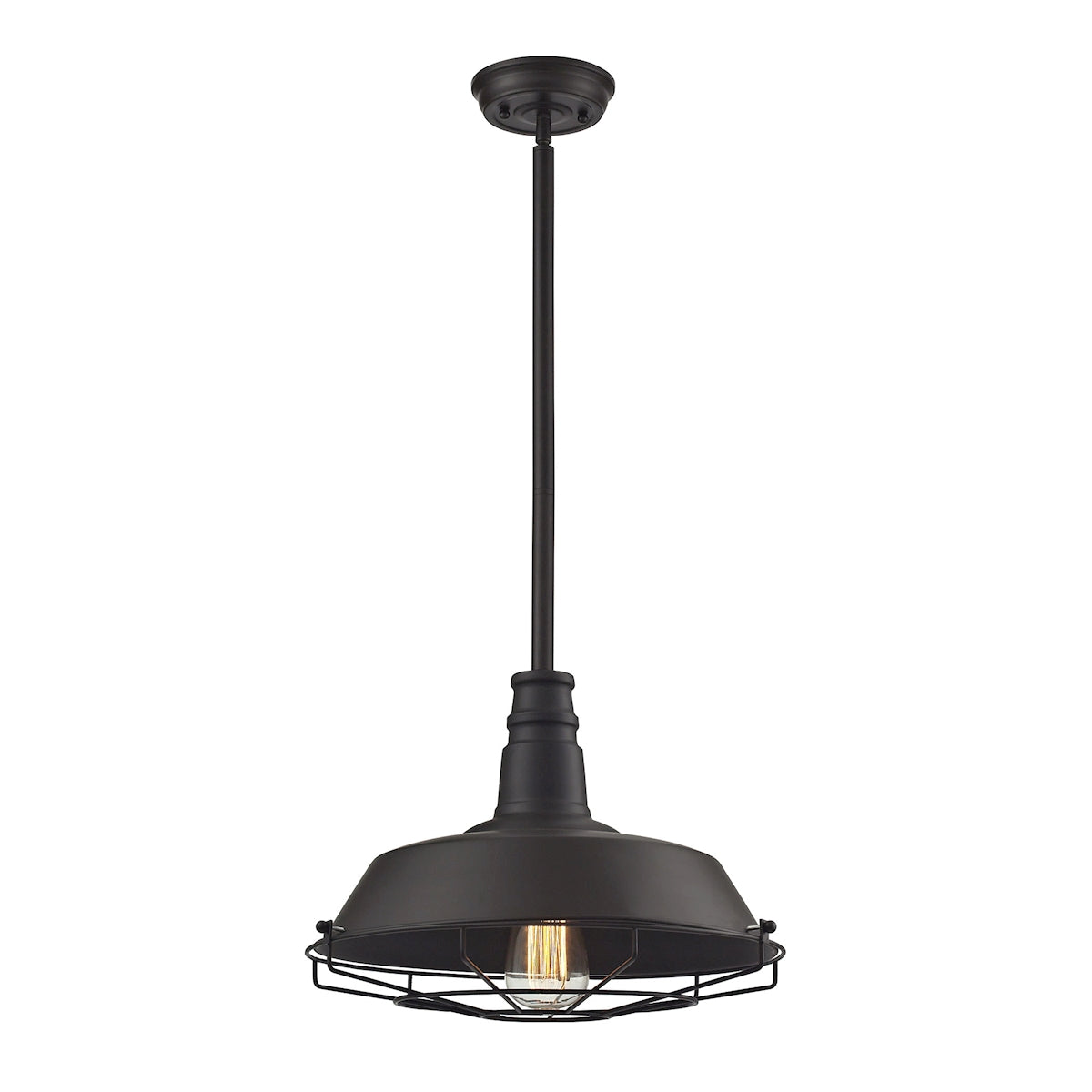 Warehouse Pendant 1-Light Pendant in Oil Rubbed Bronze with Metal Shade and Cage