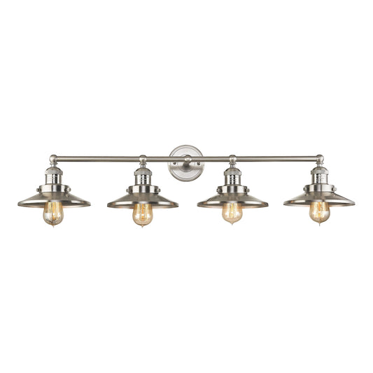 English Pub 4-Light Vanity Lamp in Satin Nickel with Metal Shade