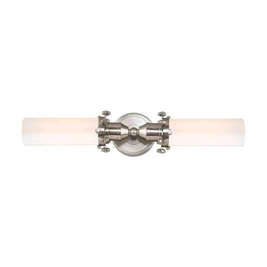 Fulton 2-Light Vanity Lamp in Satin Nickel with White Opal Glass