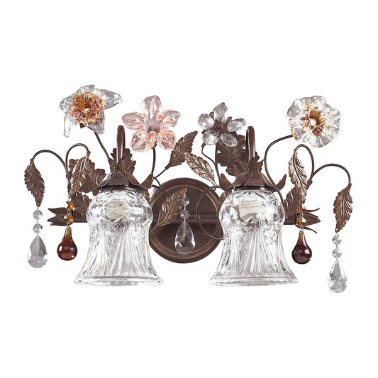 Cristallo Fiore 2-Light Vanity Lamp in Deep Rust with Clear and Amber Florets