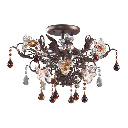 Cristallo Fiore 3-Light Semi Flush in Deep Rust with Clear and Amber Florets