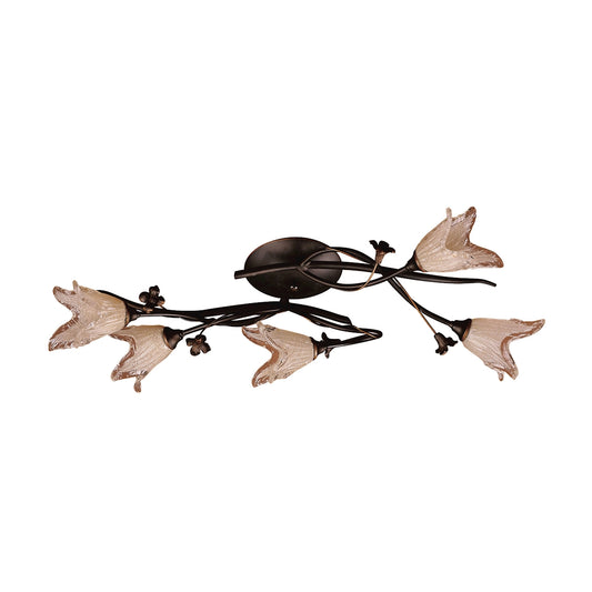 Fioritura 5-Light Flush Mount in Aged Bronze with Floral-shaped Glass
