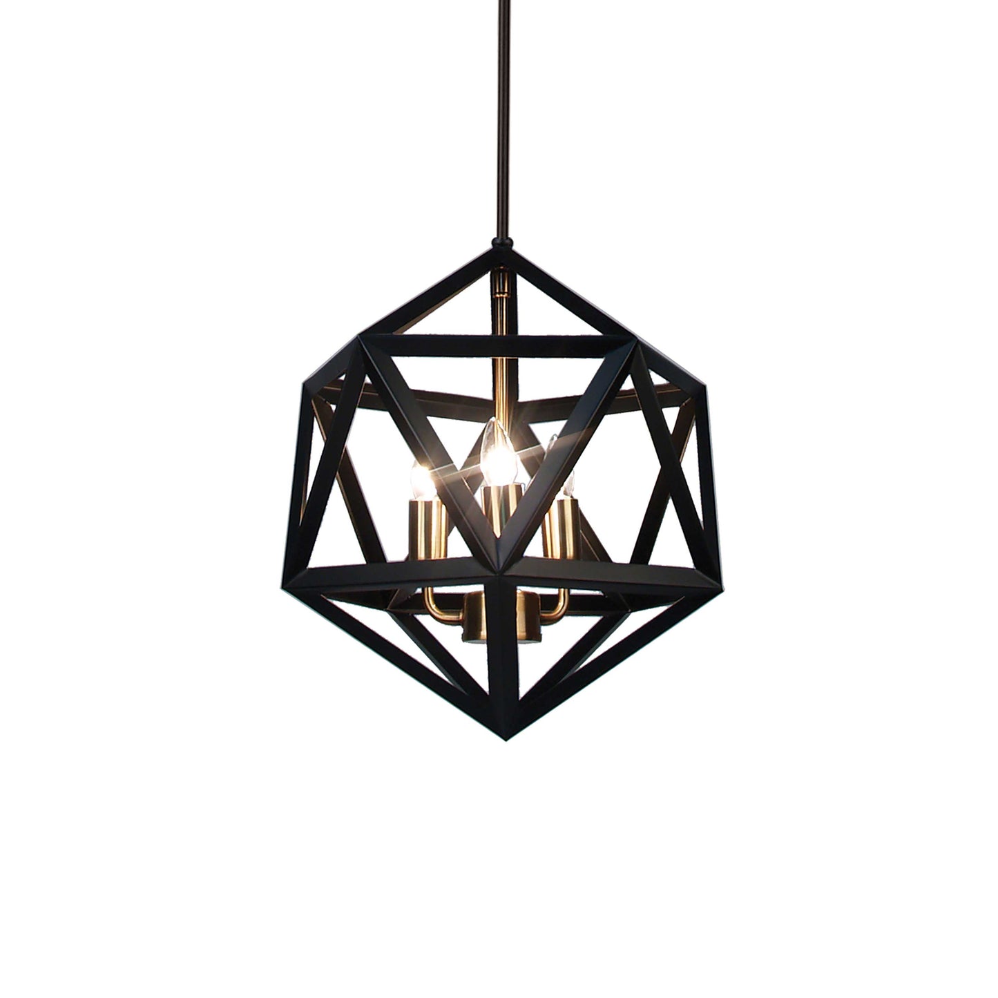 Dainolite ARC-143C-AB 3 Light Chandelier, Matte Black with Antique Brass Accents