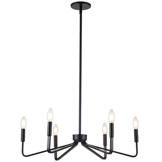 Dainolite CLN-266C-MB 6 Light Incandescent Chandelier, Matte Black