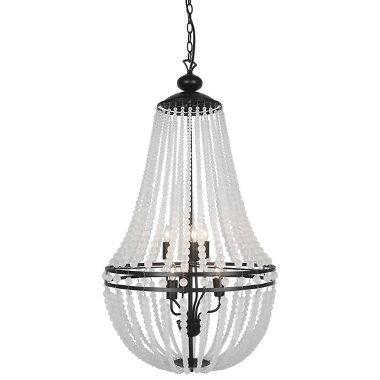 Dainolite DAW-386C-MB-FR 6 Light Incandescent Chandelier Matte Black Finish with Frosted Beads