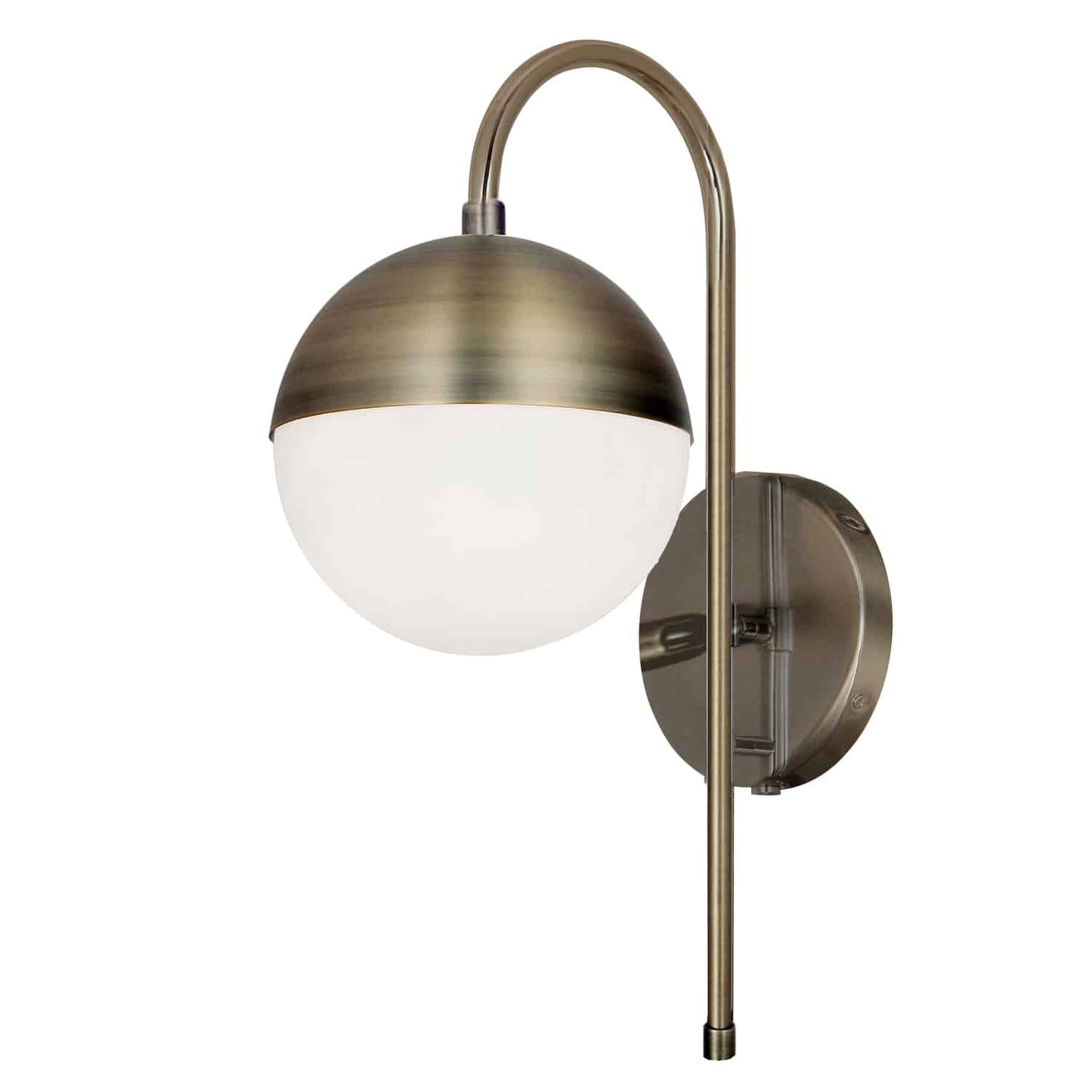 Dainolite DAY-71W-AB 1 Light Halogen Sconce, Antique Brass with White Glass, Hardwire and Plug-In