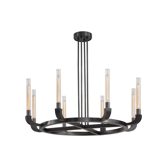 CH316008UBCR Flute 8 Light 48" Urban Bronze | Clear Ribbed Glass Chandelier