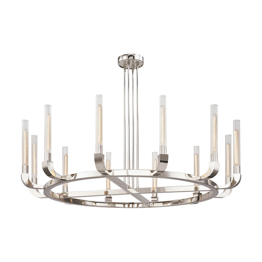 CH316012PNCR Flute 12 Light 60" Polished Nickel | Clear Ribbed Glass Chandelier