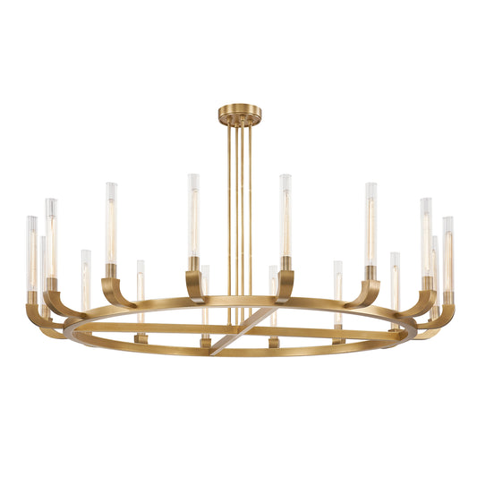 CH316016VBCR Flute 16 Light 72" Vintage Brass | Clear Ribbed Glass Chandelier