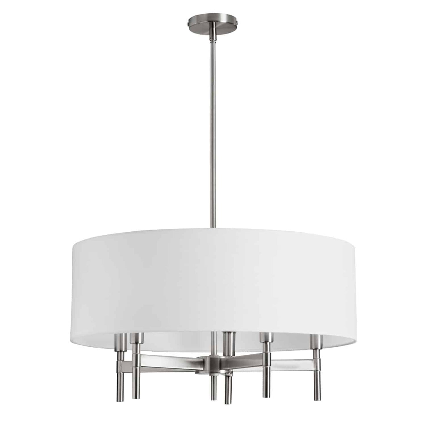 Dainolite LAR-245C-SC 5 Light Chandelier with White Drum Shade Satin Chrome Finish