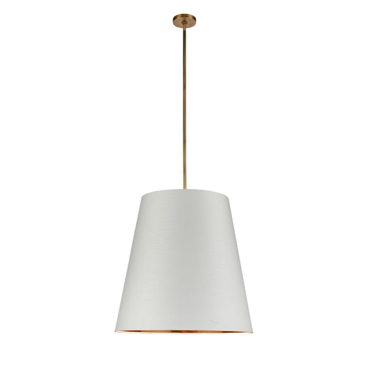 PD311025VBWG Calor 3 Light 25-1/2" Vintage Brass With White Linen And Gold Parchment Shade Pendant