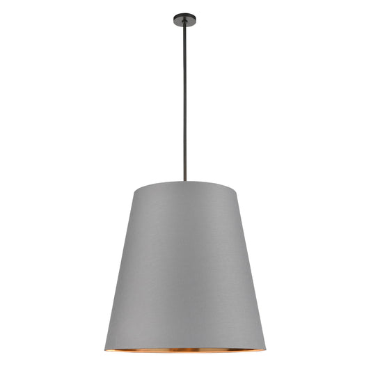 PD311030UBGG Calor 3 Light 30" Urban Bronze With Gray Linen And Gold Parchment Shade Pendant