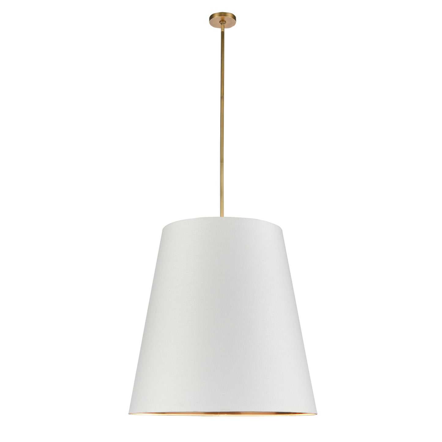 PD311030VBWG Calor 3 Light 30" Vintage Brass With White Linen And Gold Parchment Shade Pendant