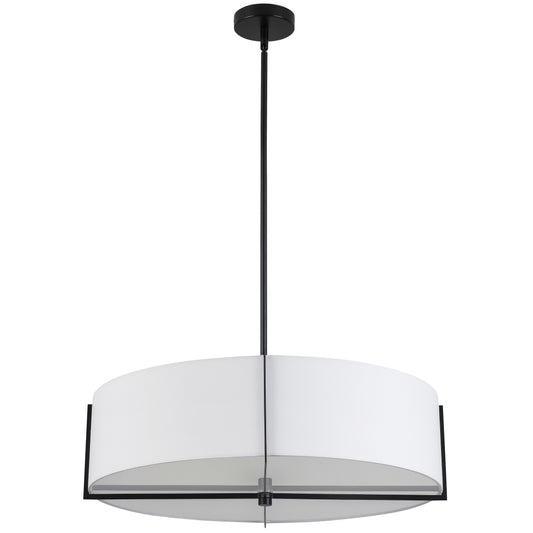 Dainolite PST-264LP-MB-WH 4 Light Incandescent Pendant, Matte Black with White Shade