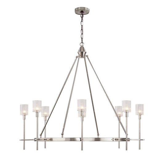 CH314308PNRC Salita 8 Light 46" Polished Nickel | Ribbed Crystal Chandelier