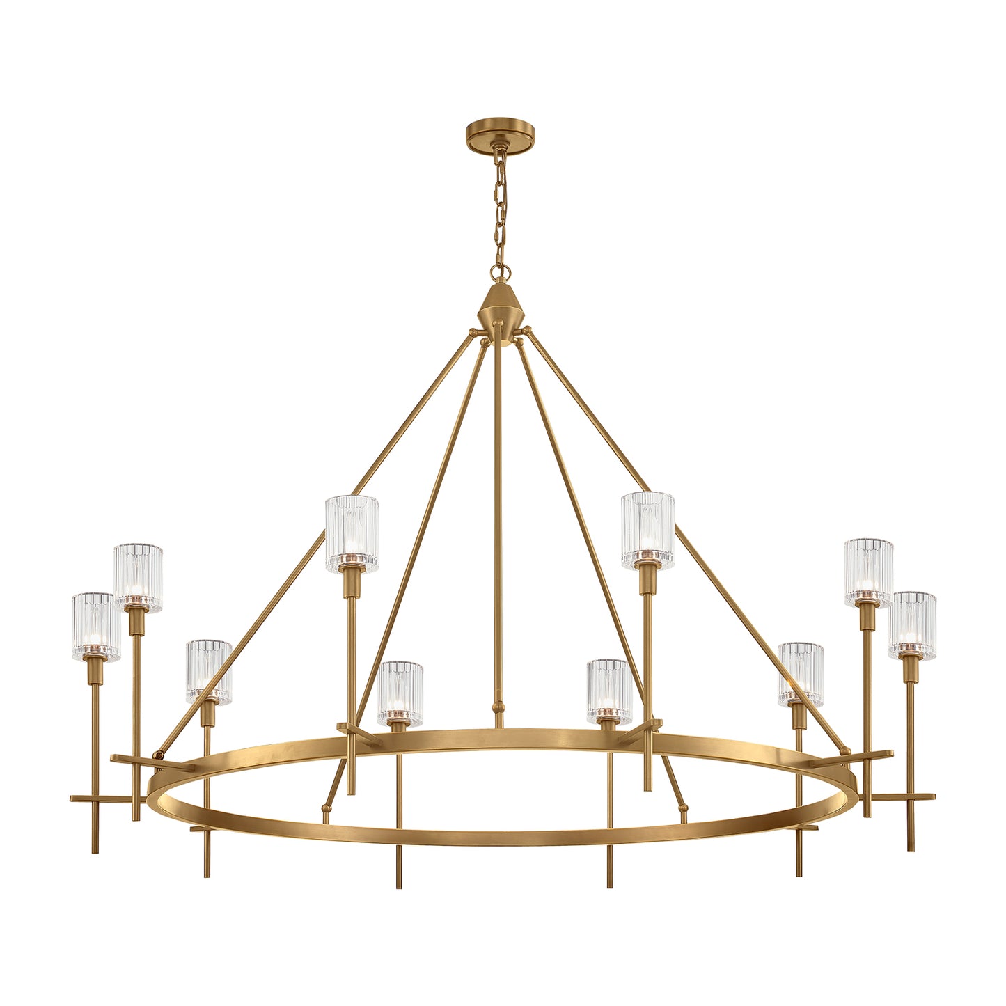 CH314310VBRC Salita 10 Light 57-3/4" Vintage Brass | Ribbed Crystal Chandelier