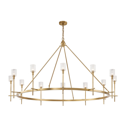 CH314312VBRC Salita 12 Light 70-1/4" Vintage Brass | Ribbed Crystal Chandelier