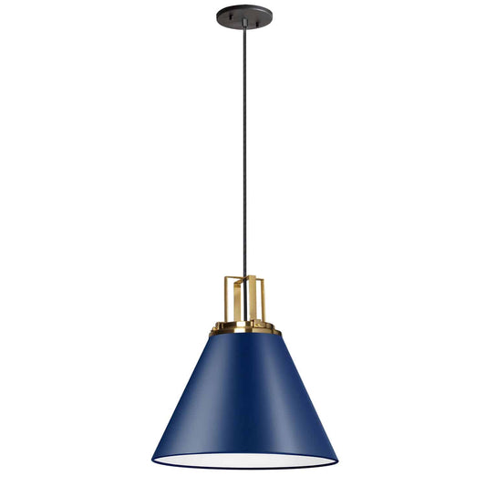 Dainolite SNS-141P-CB-AGB 1 Light Incandescent Pendant, Cobalt Blue w/ Aged Brass Accent