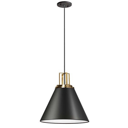 Dainolite SNS-141P-MB-AGB 1 Light Incandescent Pendant, Matte Black w/ Aged Brass Accent