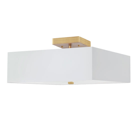 Dainolite SRN-143SF-AGB-WH 3 Light Incandescent Semi-Flush, Aged Brass with White Shade