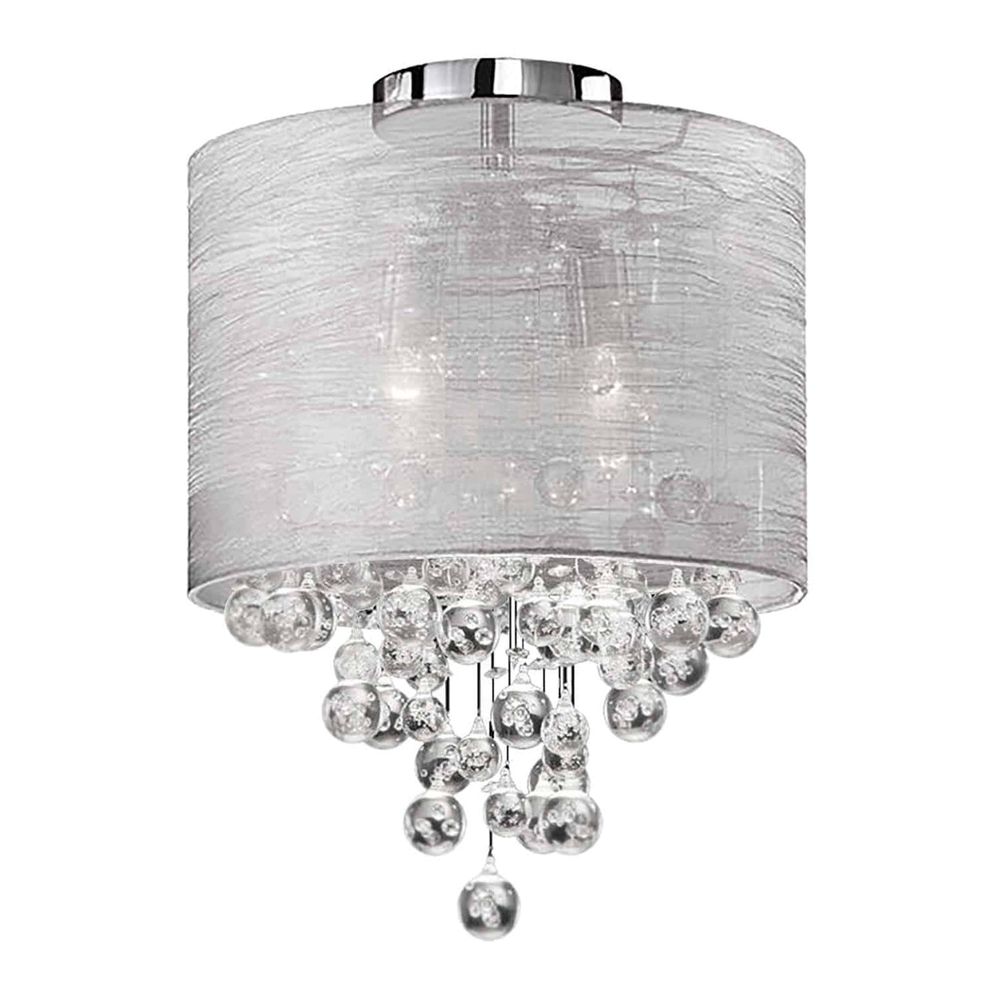 Dainolite TAH-122FH-PC 2 Light Incandescent Crystal Flush Mount Polished Chrome Finish with Silver Organza Shade