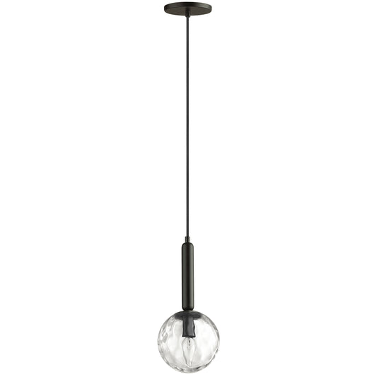 Dainolite TAR-61P-MB-CL 1 Light Incandescent Pendant, Matte Black with Clear Hammered Glass