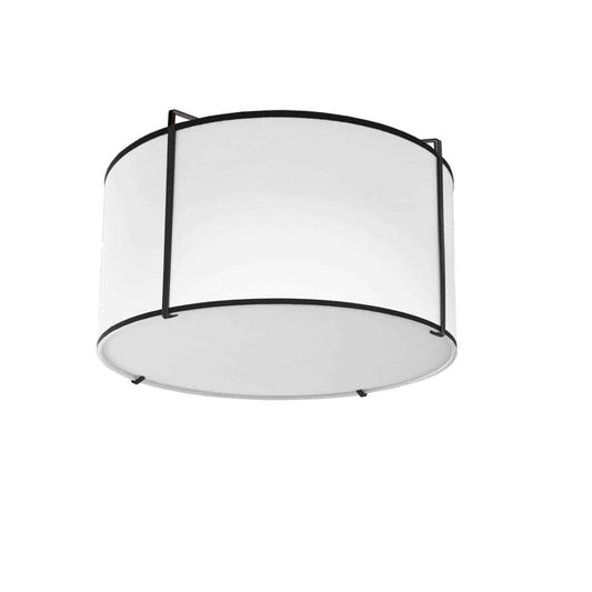 Dainolite TRA-121FH-BK-WH 2 Light Flush Mount Drum Black Shade w/ White Fabric Diffuser