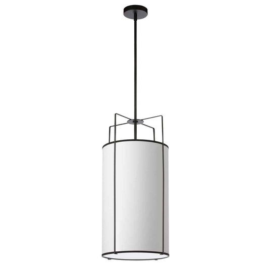 Dainolite TRA-124P-BK-WH 4 Light Pendant Black/White Drum Shade w/ White Fabric Diffuser