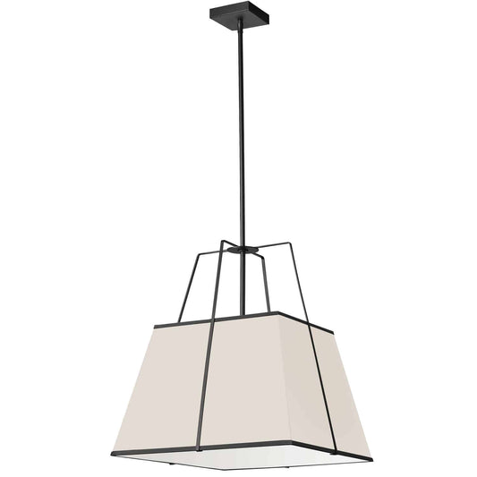 Dainolite TRA-181P-BK-CRM 1 Light Black Pendant Cream Shade w/ White Fabric Diffuser