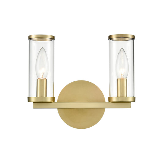 WV309022NBCG Revolve 2 Light 10-3/8"  Natural Brass | Clear Glass Sconce